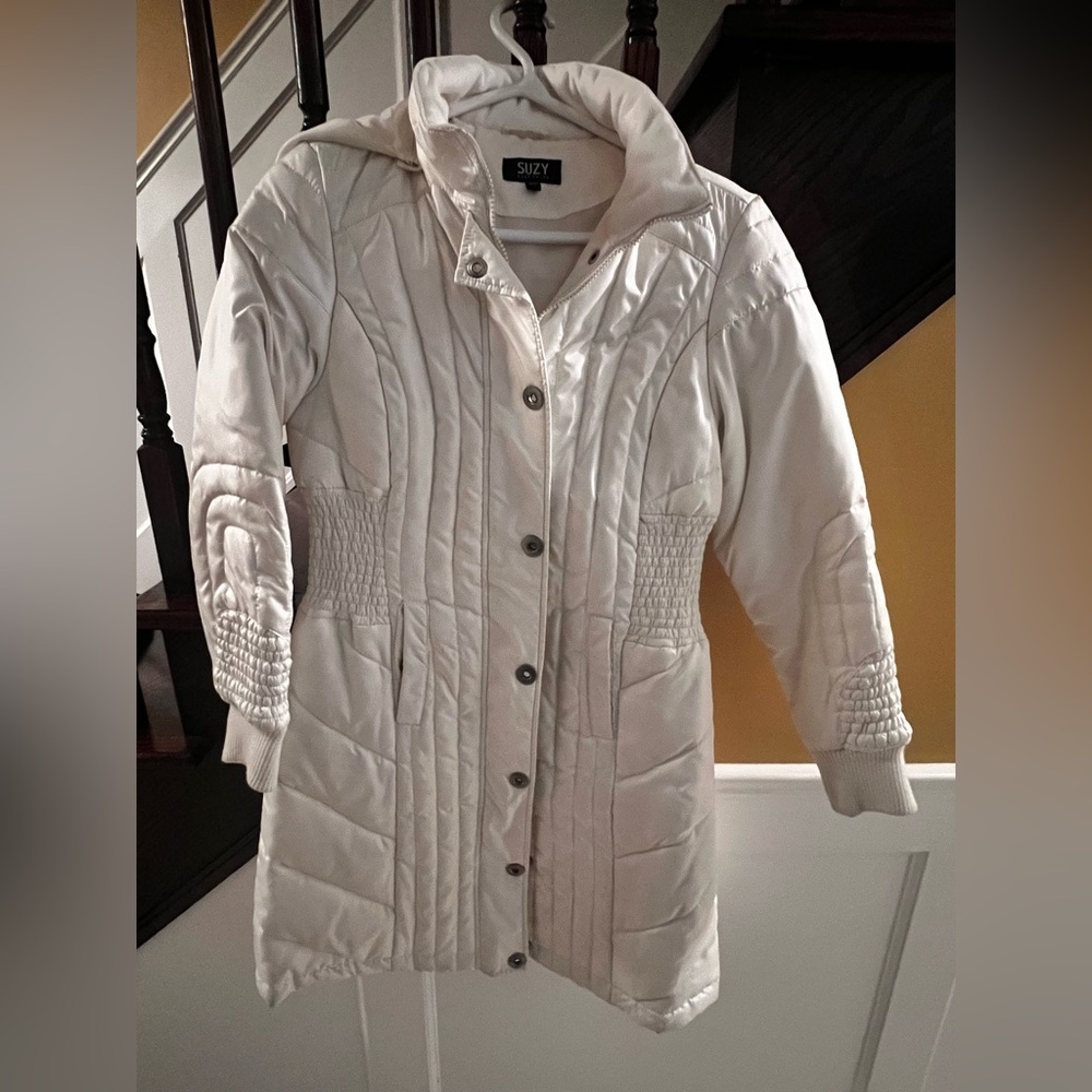 Suzy Shier Cream Quilted Puffer Jacket